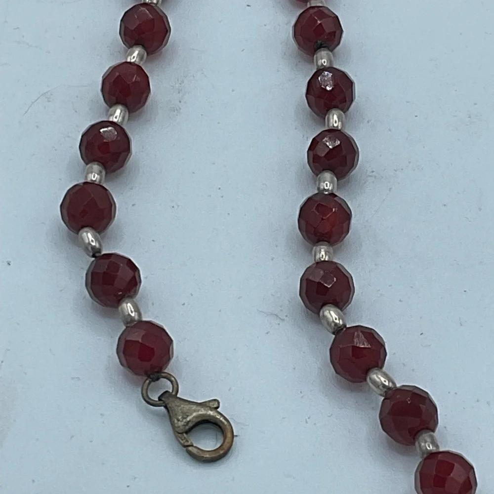 “VINTAGE GINGKO LEAF NECKLACE” Silver with Brown Faceted “Jet”  Beads. - Picture 11 of 15